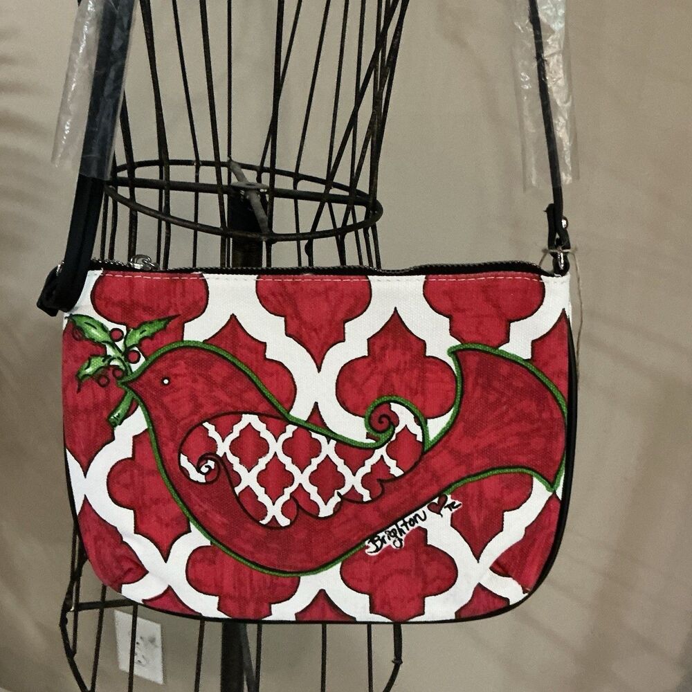 Brighton Love Dove Pouch Red White Canvas Crossbody Handbag NEW